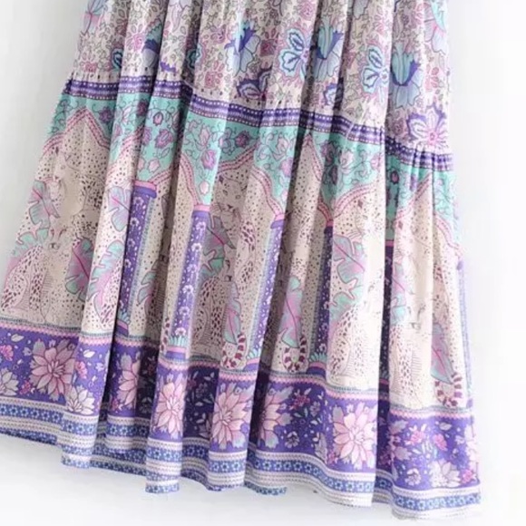Boho Floral Leopard Gypsy Print Dress Purple - Picture 13 of 13